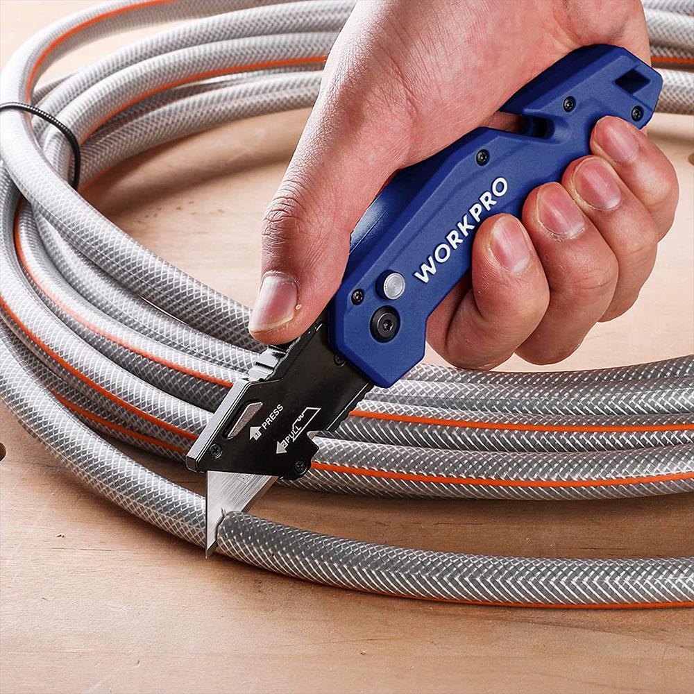 WorkproWORKPRO WP211008 Profesyonel Katlanır Çok Amaçlı Rötuş Maket Bıçağı + 10 Adet Yedek BıçakWP211008