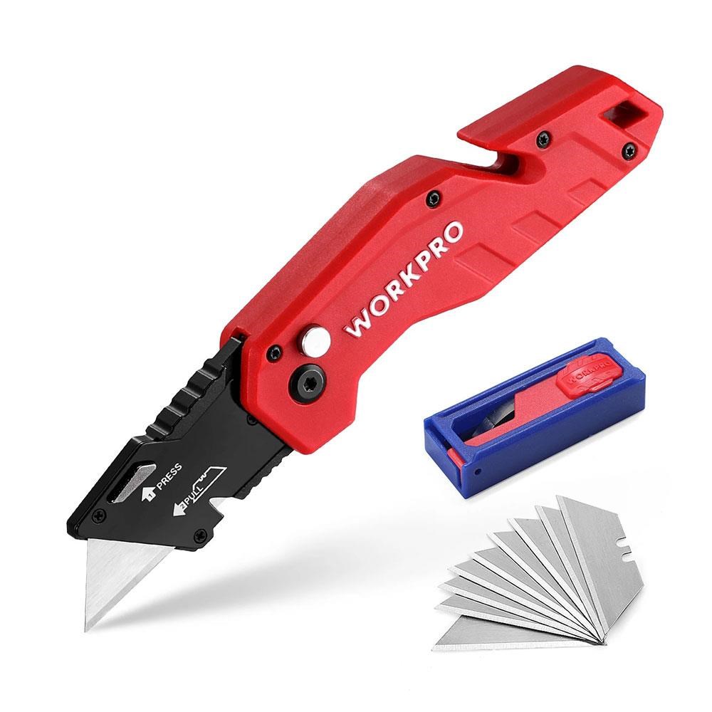 WorkproWORKPRO WP211018 Profesyonel Katlanır Çok Amaçlı Rötuş Maket Bıçağı + 10 Adet Yedek BıçakWP211018