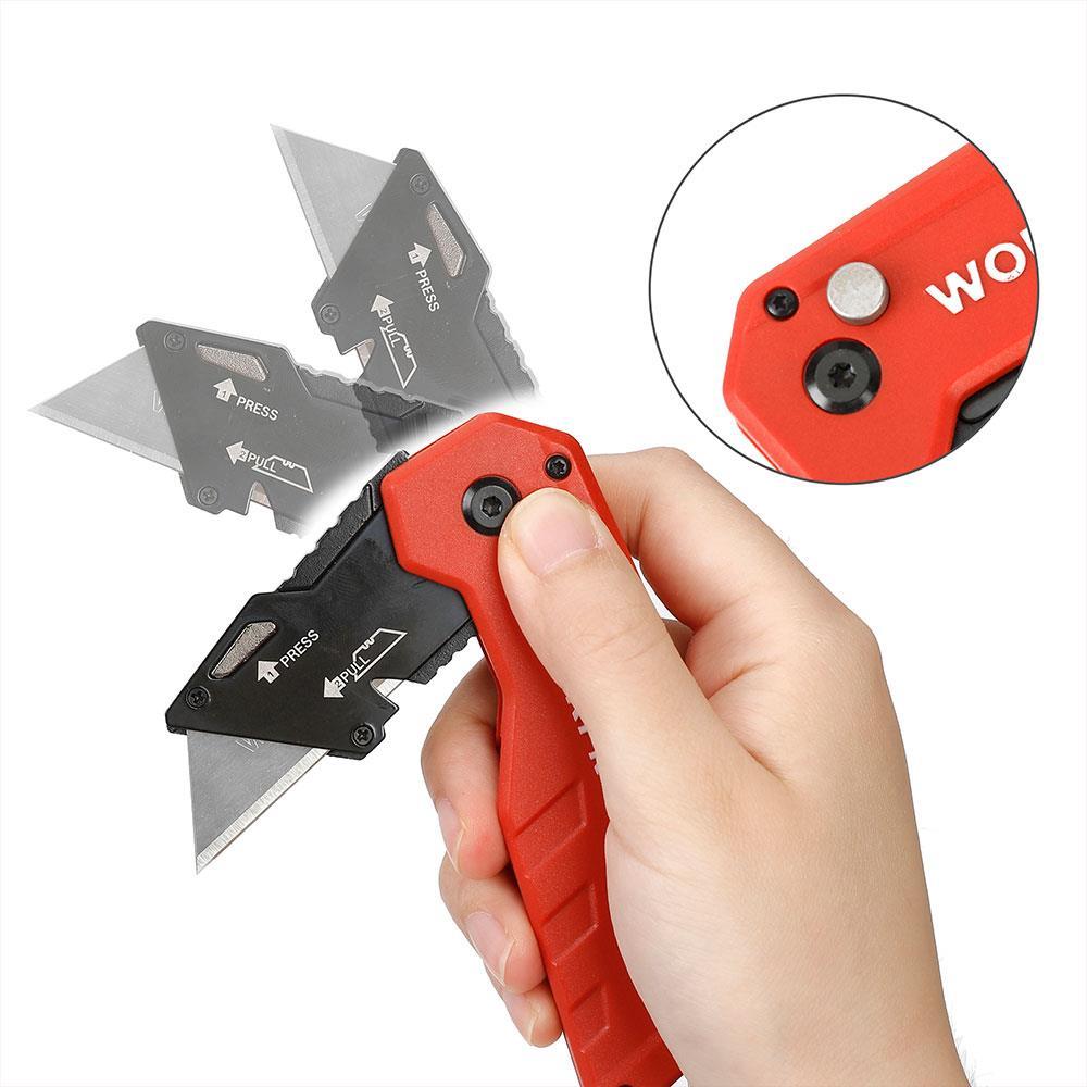 WorkproWORKPRO WP211018 Profesyonel Katlanır Çok Amaçlı Rötuş Maket Bıçağı + 10 Adet Yedek BıçakWP211018