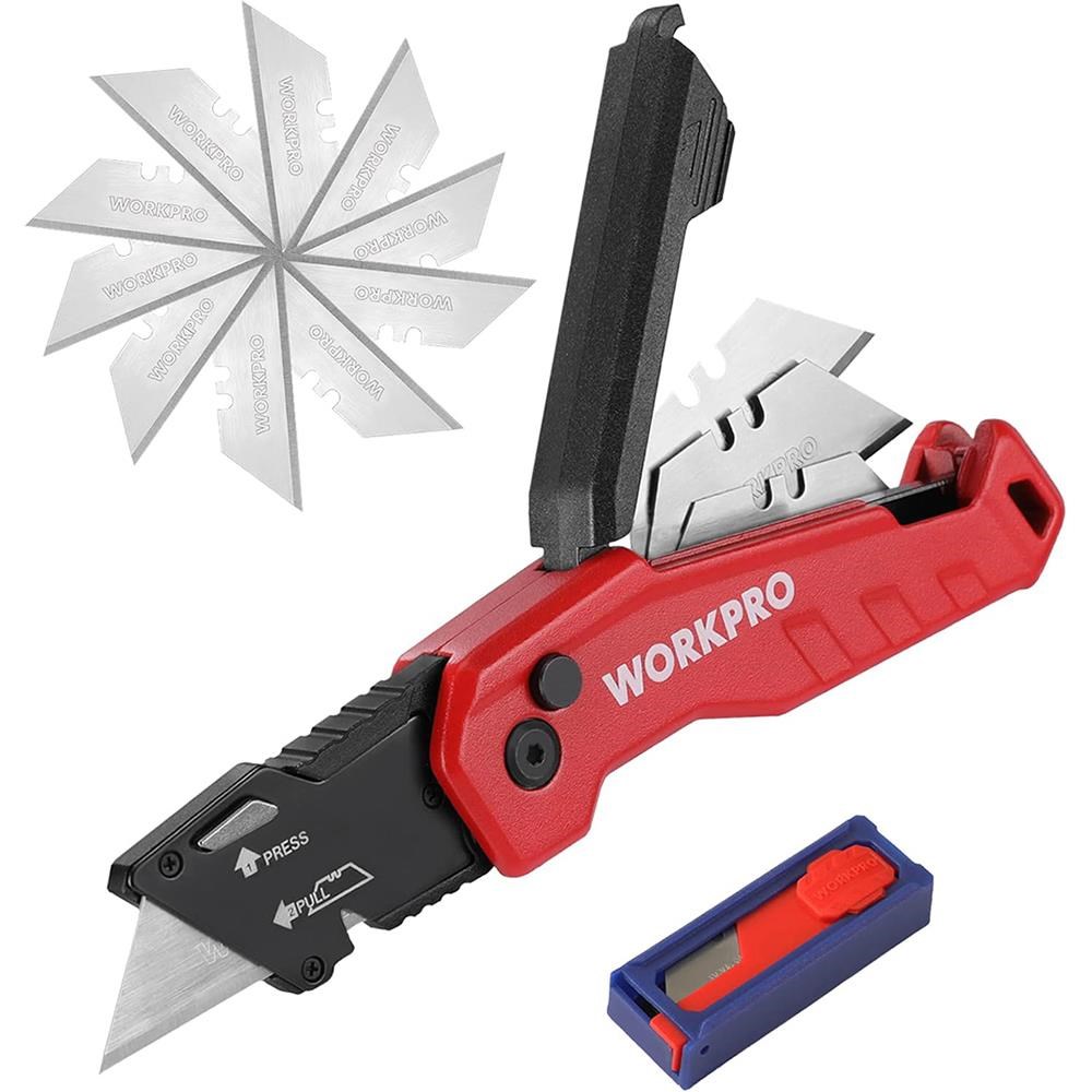 WorkproWORKPRO WP211026 Katlanır Çok Amaçlı Profesyonel Rötuş Maket Bıçağı + 14 Adet Yedek BıçakWP211026
