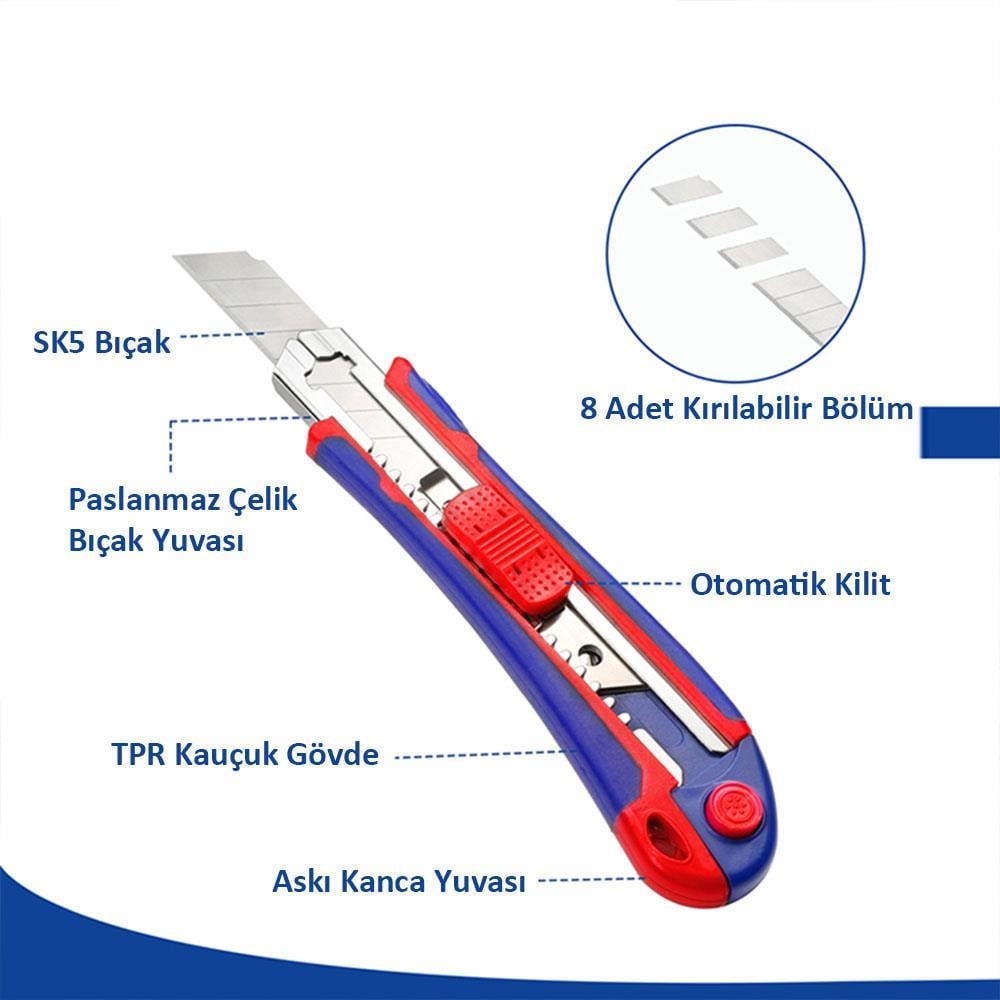WorkproWORKPRO WP212011 18MM Ağır Hizmet Paslanmaz Çelik Kasa Yedek Kartuşlu Maket Bıçağı + 4 Adet Yedek BıçakWP212011