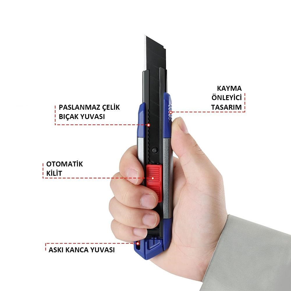 WorkproWORKPRO WP212022 18MM Ağır Hizmet Alüminyum Kasa Maket Bıçağı + 10 Adet Yedek BıçakWP212022