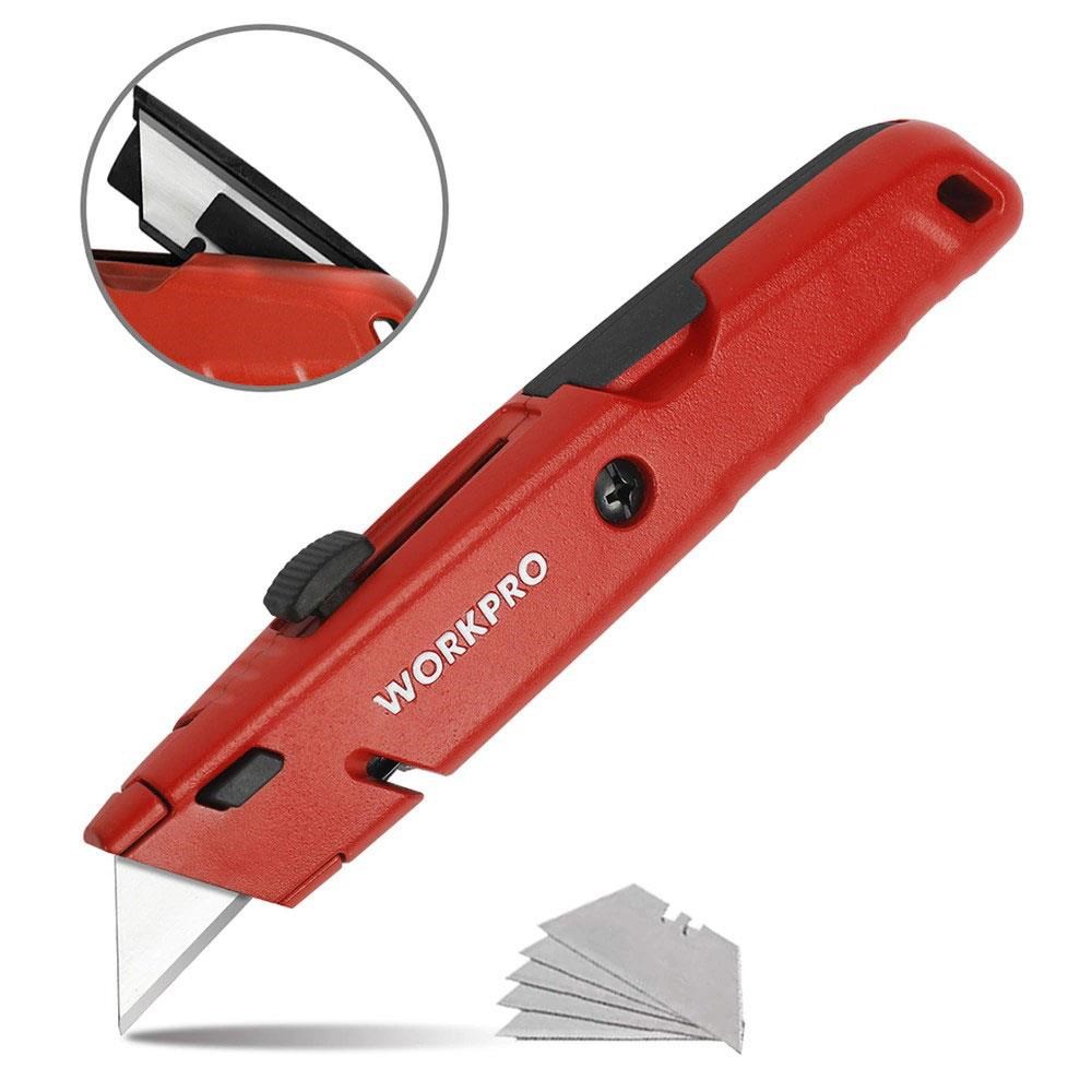 WorkproWORKPRO WP213009 Ağır Hizmet Alüminyum Gövde Geri Çekilebilir Rötuş Maket Bıçağı + 5 Adet Yedek BıçakWP213009