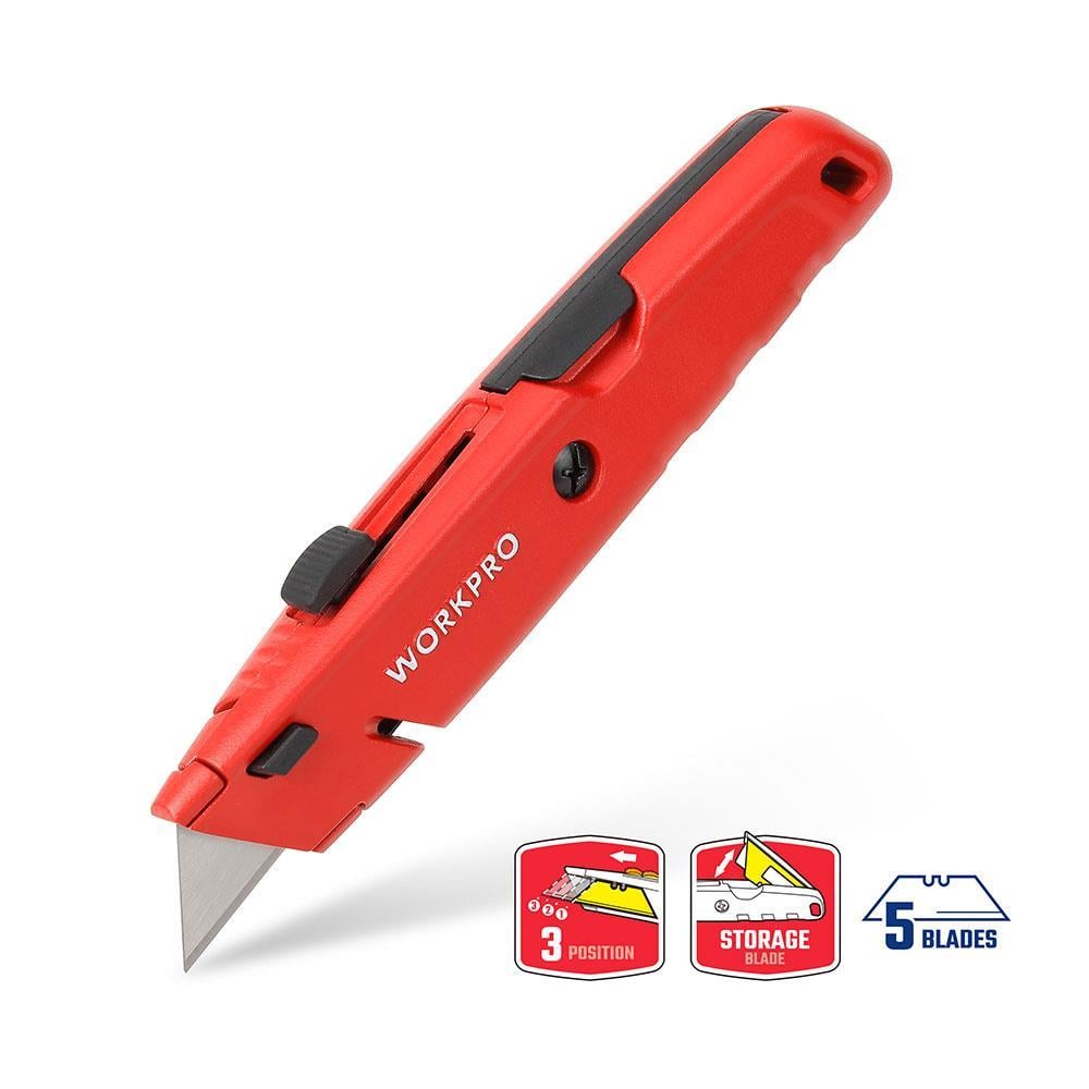 WorkproWORKPRO WP213009 Ağır Hizmet Alüminyum Gövde Geri Çekilebilir Rötuş Maket Bıçağı + 5 Adet Yedek BıçakWP213009