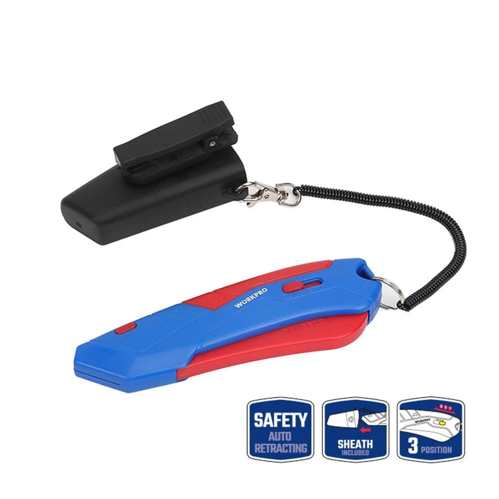 WorkproWORKPRO WP213010 Kemer Askı Kancalı Otomatik Geri Çekilebilir Mandallı Rötuş Maket Bıçağı + 3 Adet Yedek BıçakWP213010