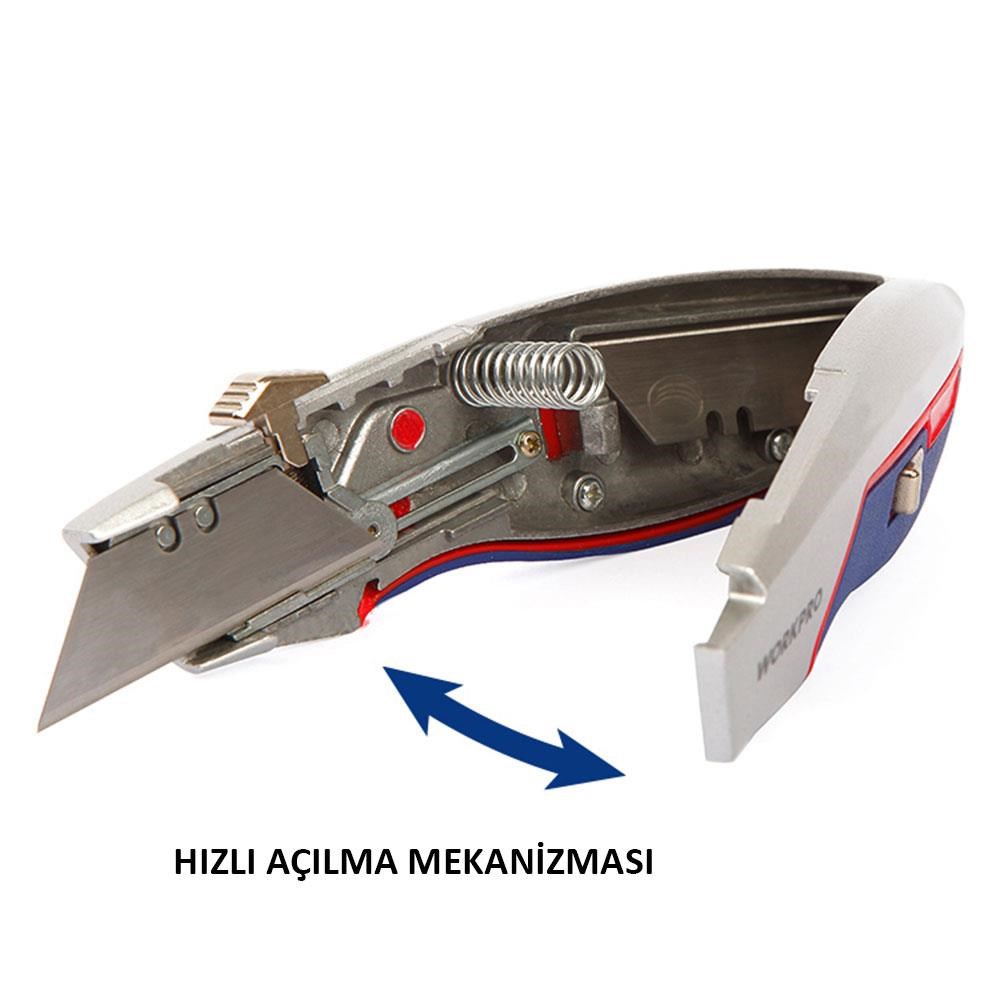 WorkproWORKPRO WP213011 Ağır Hizmet Alüminyum Gövde Geri Çekilebilir Rötuş Maket Bıçağı + 3 Adet Yedek BıçakWP213011