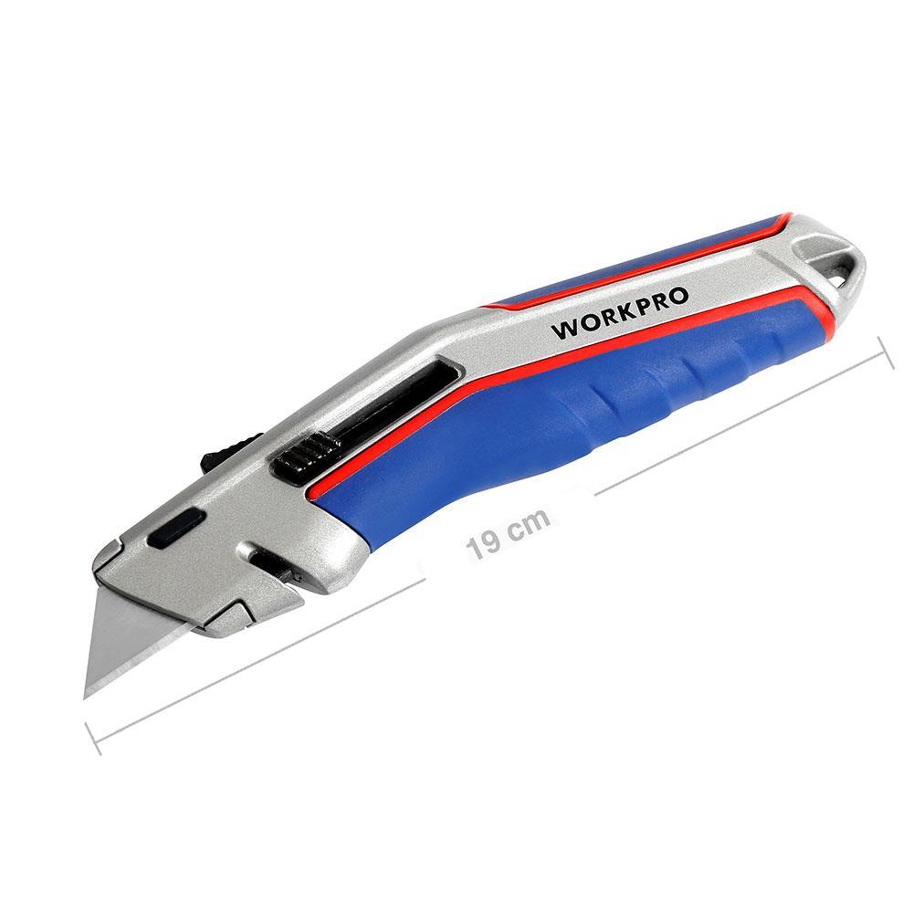 WorkproWORKPRO WP213015 Ağır Hizmet Alüminyum Gövde Otomatik Geri Çekilebilir Rötuş Maket Bıçağı + 5 Adet Yedek BıçakWP213015