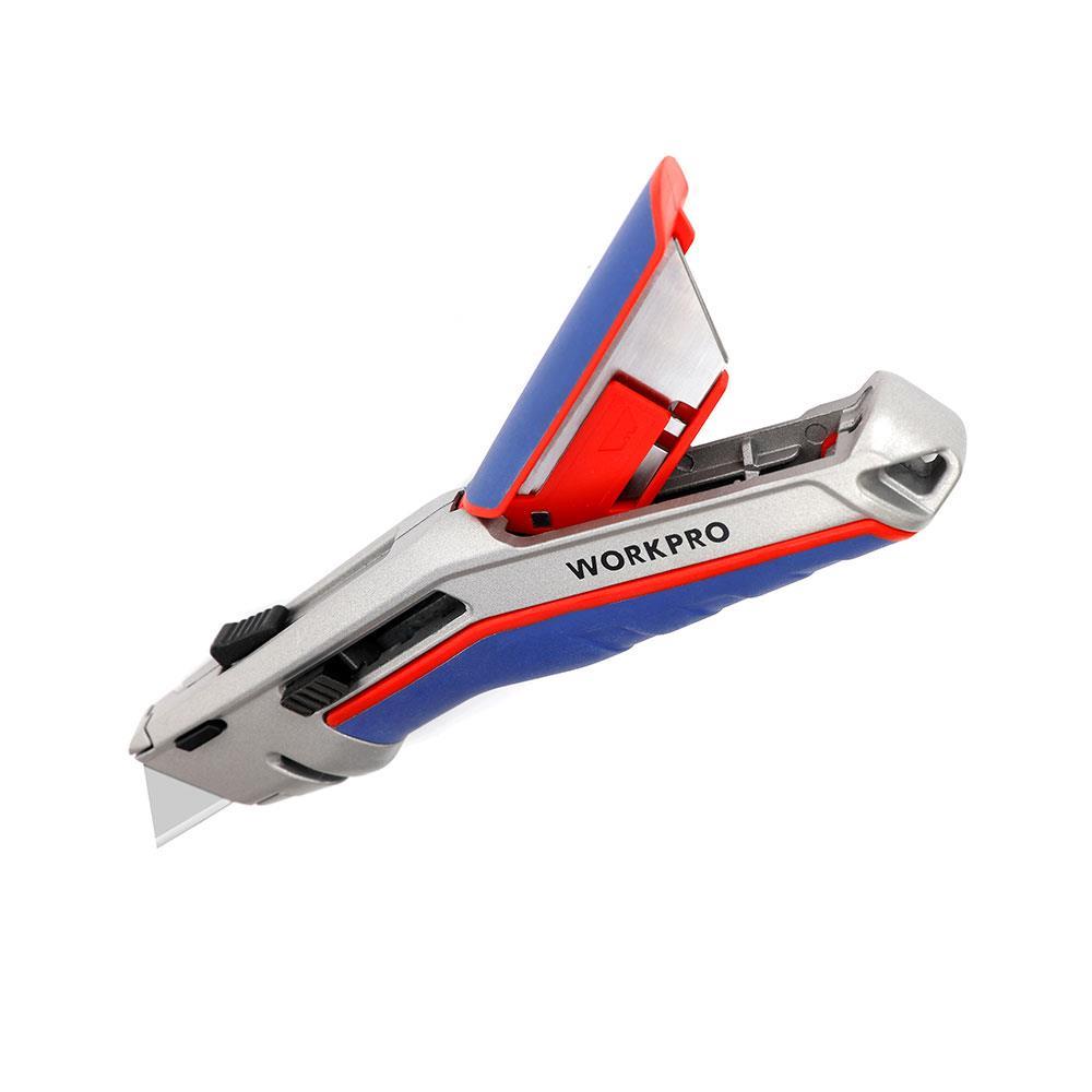 WorkproWORKPRO WP213015 Ağır Hizmet Alüminyum Gövde Otomatik Geri Çekilebilir Rötuş Maket Bıçağı + 5 Adet Yedek BıçakWP213015