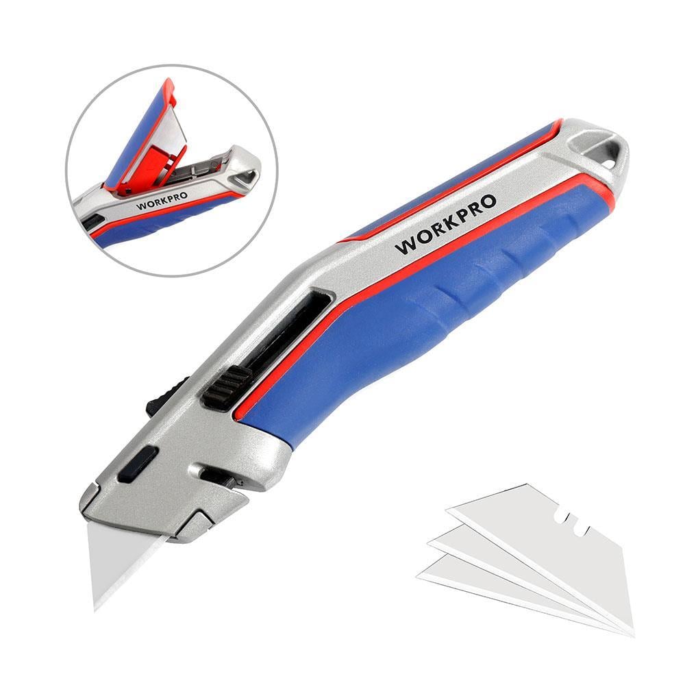 WorkproWORKPRO WP213015 Ağır Hizmet Alüminyum Gövde Otomatik Geri Çekilebilir Rötuş Maket Bıçağı + 5 Adet Yedek BıçakWP213015