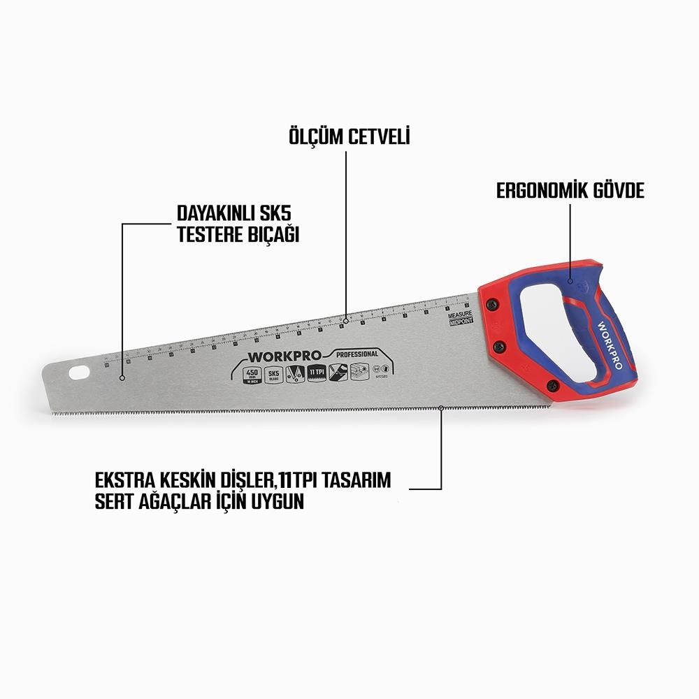 WorkproWORKPRO WP215010 450mm SK5 11 TPI Ağır Hizmet Tipi El TesteresiWP215010