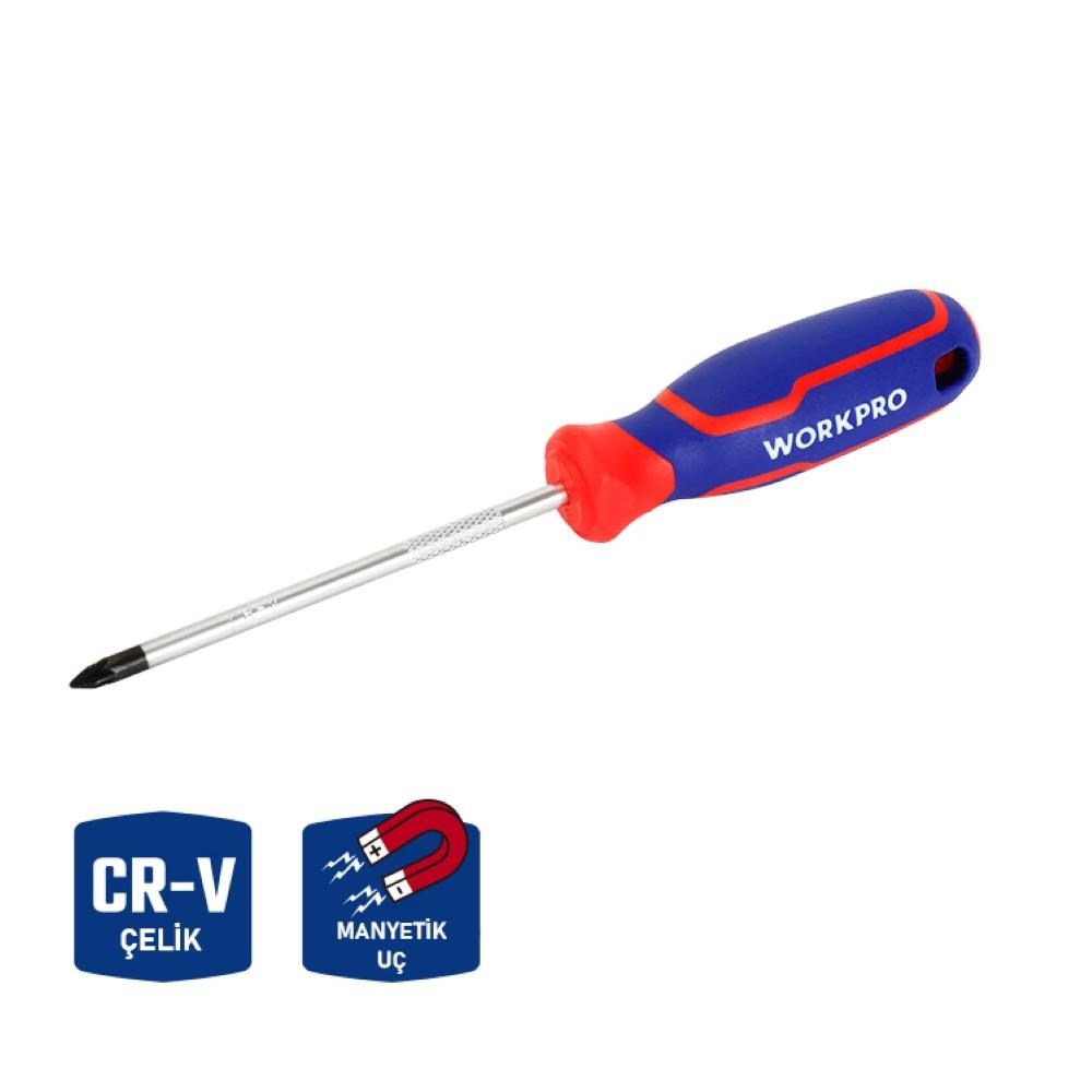 WorkproWORKPRO WP221037 PZ2x100mm CR-V Manyetik Profesyonel Yıldız TornavidaWP221037