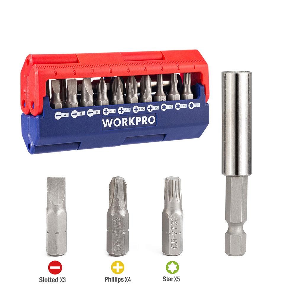 WorkproWORKPRO WP221062 13 Parça Manyetik CR-V Vidalama Bits Uç SetiWP221062