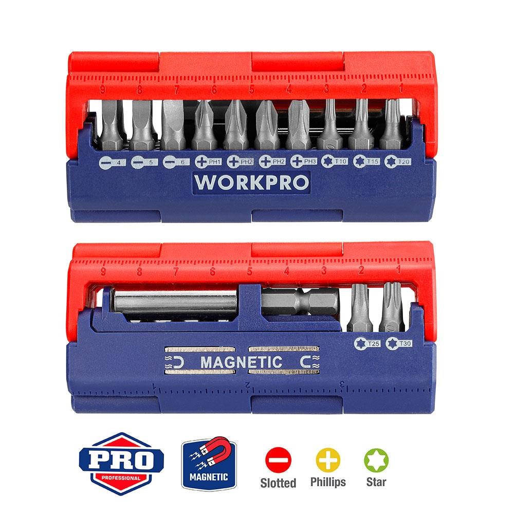 WorkproWORKPRO WP221062 13 Parça Manyetik CR-V Vidalama Bits Uç SetiWP221062