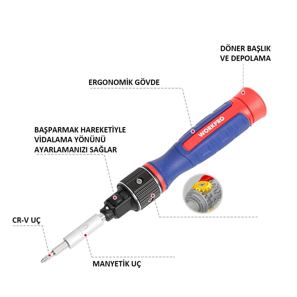 WorkproWORKPRO WP221070 9-IN-1 Profesyonel CR-V Cırcırlı Manyetik Hassas Tornavida SetiWP221070
