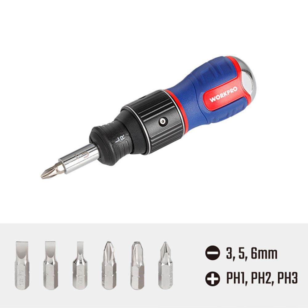 WorkproWORKPRO WP221071 6-IN-1 Profesyonel CR-V Cırcırlı Manyetik Topaç Tornavida SetiWP221071