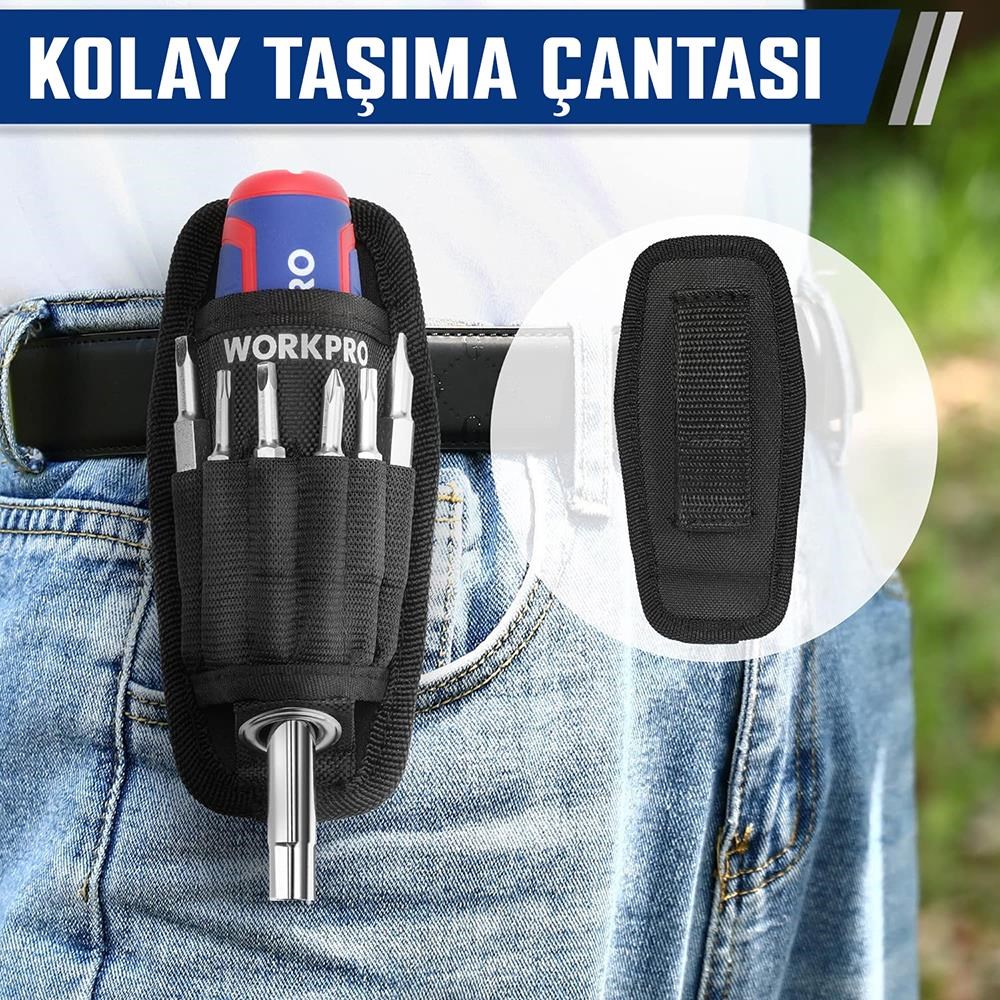 WorkproWORKPRO WP221306 15-IN-1 Çok Fonksiyonlu Değişken Uçlu Profesyonel Tornavida Seti + Bel Askı KılıfıWP221306