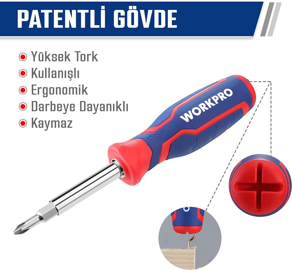WorkproWORKPRO WP221306 15-IN-1 Çok Fonksiyonlu Değişken Uçlu Profesyonel Tornavida Seti + Bel Askı KılıfıWP221306