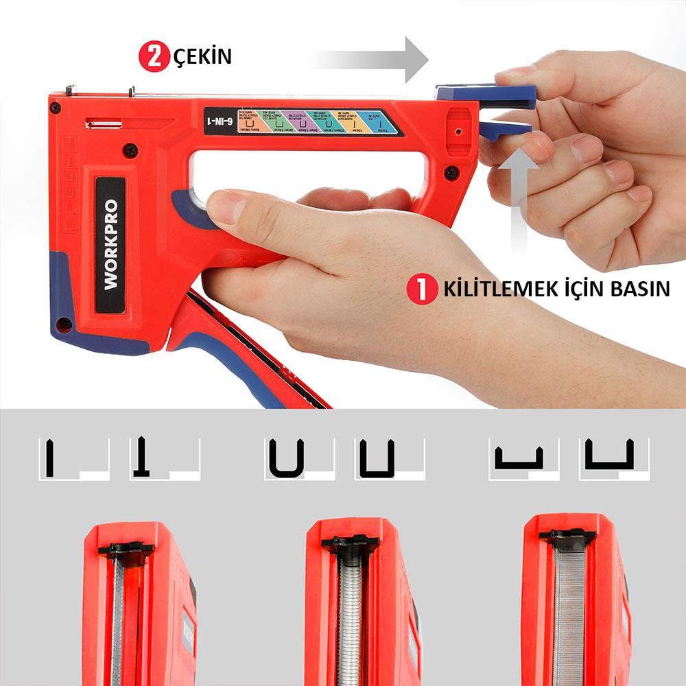 WorkproWORKPRO WP223002 6 IN 1 Profesyonel 6-14mm Mekanik Zımba ve 15mm Çivi TabancasıWP223002