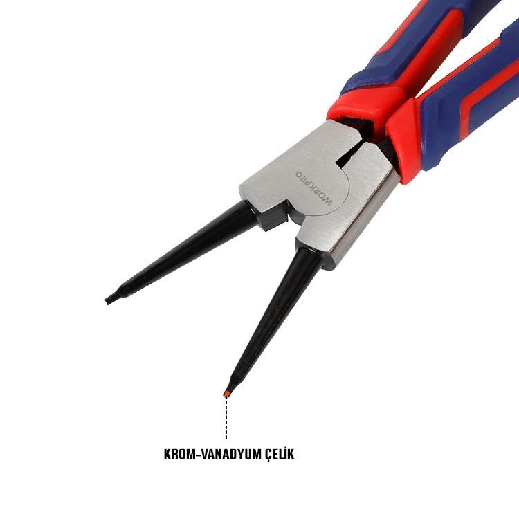 WorkproWORKPRO WP231150 180MM Cr-V Düz Yaylı Profesyonel Dış Segman PensesiWP231150