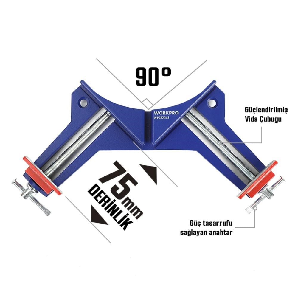 WorkproWORKPRO WP232043 75mm 90° Profesyonel Köşe İşkenceWP232043