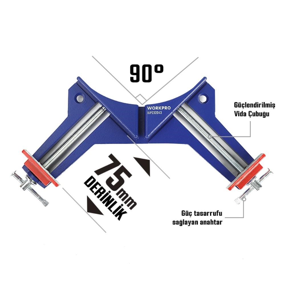 WorkproWORKPRO WP232043 75mm 90° Profesyonel Köşe İşkenceWP232043