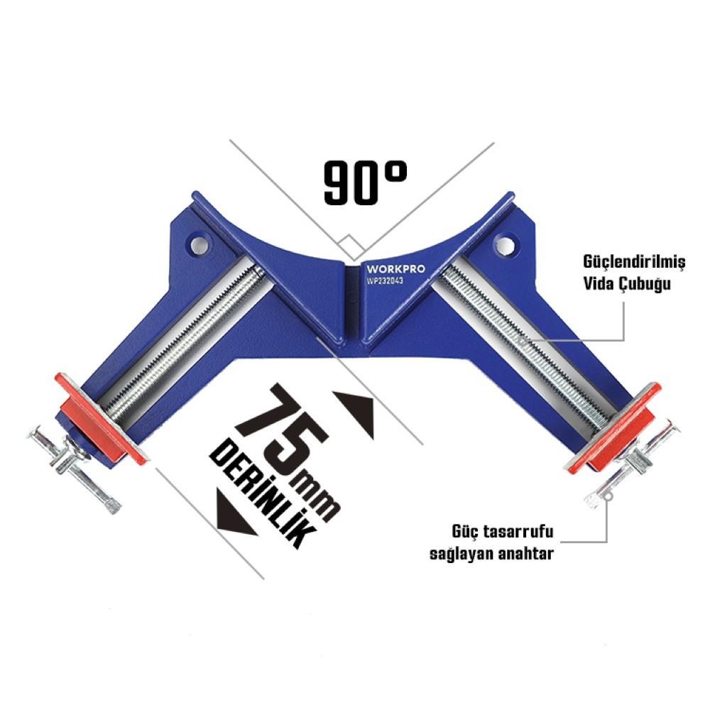 WorkproWORKPRO WP232043 75mm 90° Profesyonel Köşe İşkenceWP232043