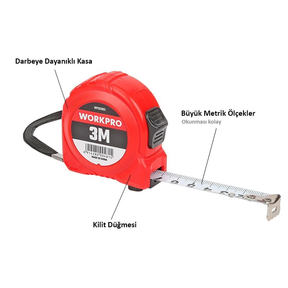 WorkproWORKPRO WP261002 3Mx16mm Beyaz Çelik Şerit MetreWP261002