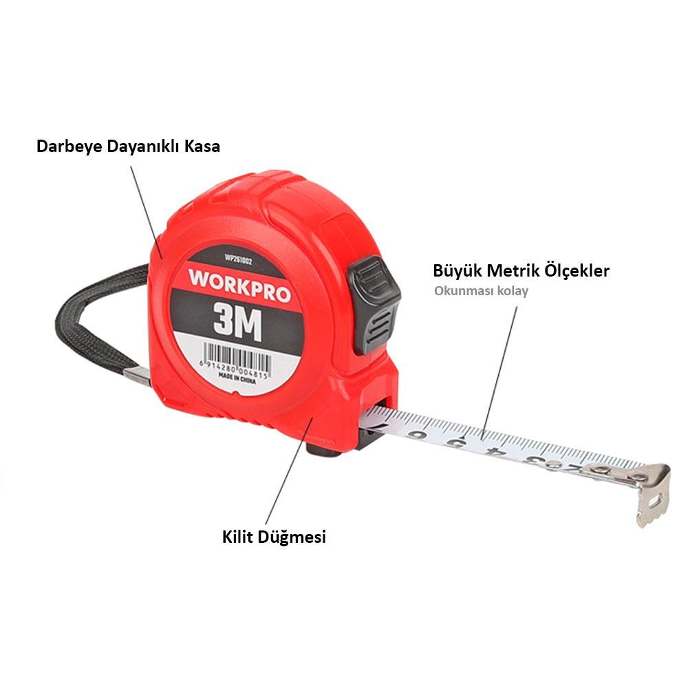 WorkproWORKPRO WP261002 3Mx16mm Beyaz Çelik Şerit MetreWP261002