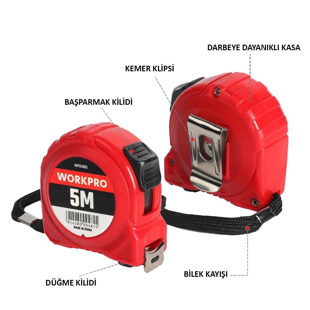 WorkproWORKPRO WP261003 5Mx19mm Beyaz Çelik Şerit MetreWP261003