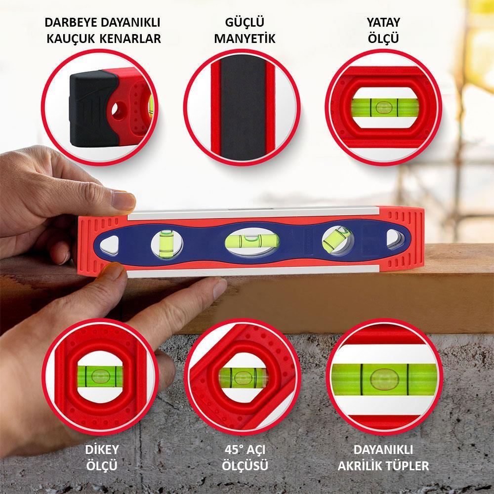 WorkproWORKPRO WP262027 225MM Manyetik Şoka Dayanıklı Torpedo Su TerazisiWP262027