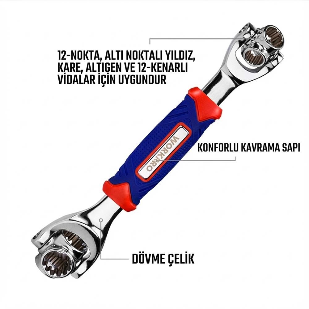 WorkproWORKPRO WP272018 8 IN 1 Mafsallı Çok Fonksiyonlu Profesyonel Lokma AnahtarıWP272018