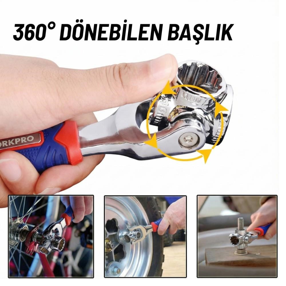 WorkproWORKPRO WP272018 8 IN 1 Mafsallı Çok Fonksiyonlu Profesyonel Lokma AnahtarıWP272018