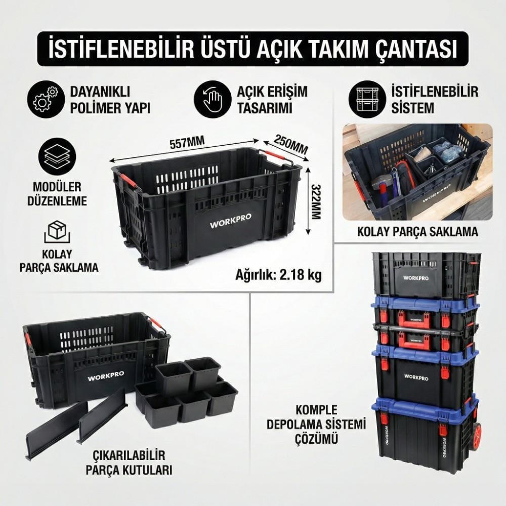WorkproWORKPRO WP283028 46Lt 55,7x32,2x25cm Üstü Açık Profesyonel Takım ÇantasıWP283028