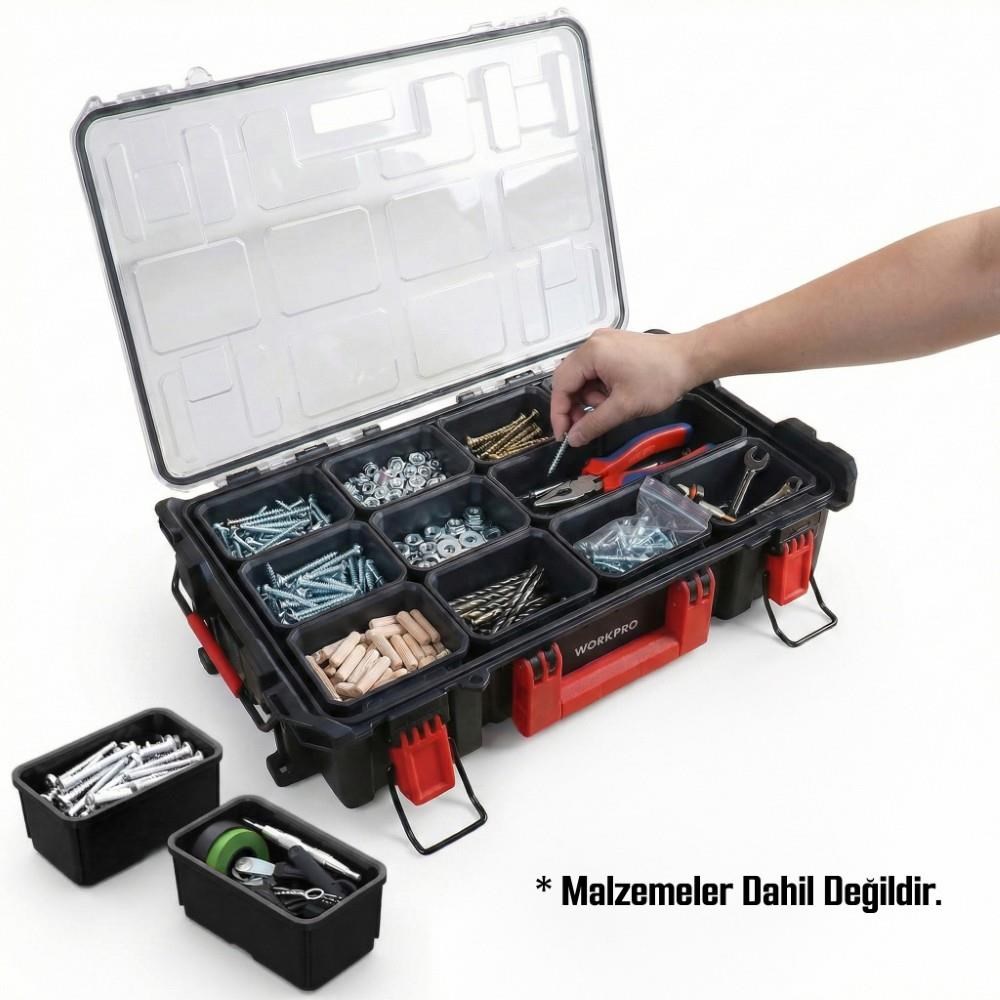 WorkproWORKPRO WP283029 24Lt 12 Gözlü Şeffaf Kapaklı İstiflenebilir 56x35x12,5cm Profesyonel Organizer Takım ÇantasıWP283029