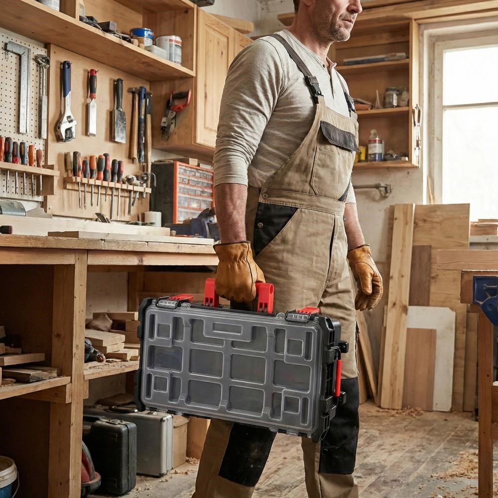 WorkproWORKPRO WP283029 24Lt 12 Gözlü Şeffaf Kapaklı İstiflenebilir 56x35x12,5cm Profesyonel Organizer Takım ÇantasıWP283029