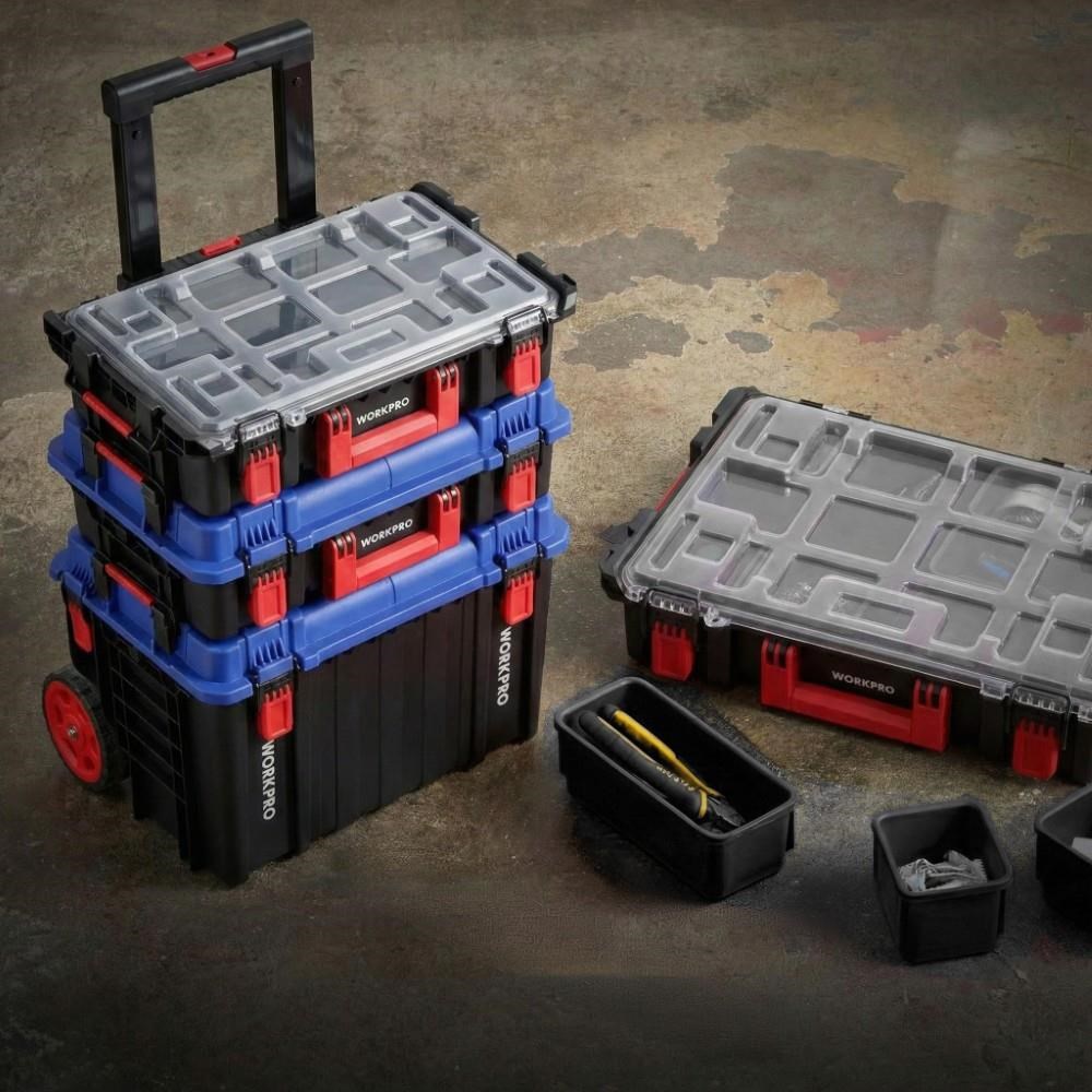 WorkproWORKPRO WP283029 24Lt 12 Gözlü Şeffaf Kapaklı İstiflenebilir 56x35x12,5cm Profesyonel Organizer Takım ÇantasıWP283029