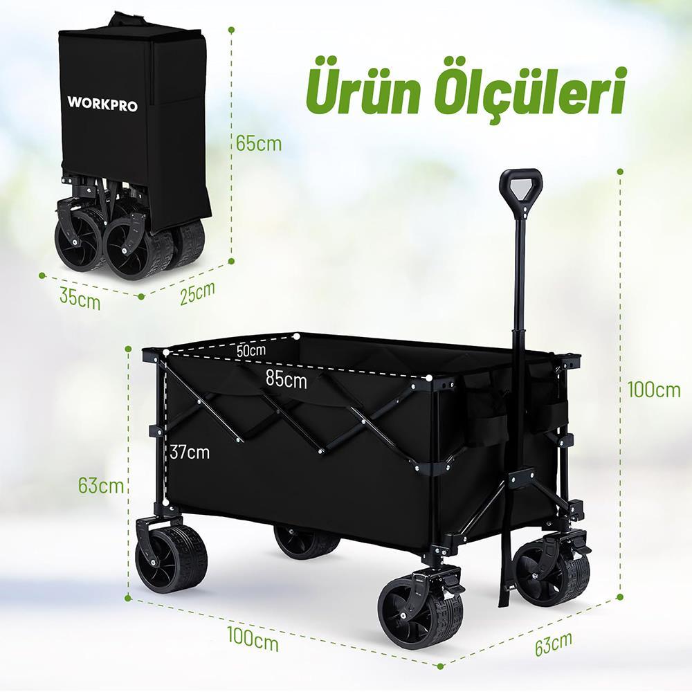 WorkproWORKPRO WP285016 100Kg 4 Tekerli Katlanabilir Ağır Hizmet Taşıma Arabası / Plaj ArabasıWP285016