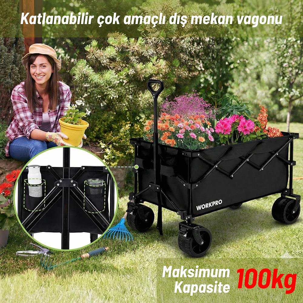 WorkproWORKPRO WP285016 100Kg 4 Tekerli Katlanabilir Ağır Hizmet Taşıma Arabası / Plaj ArabasıWP285016