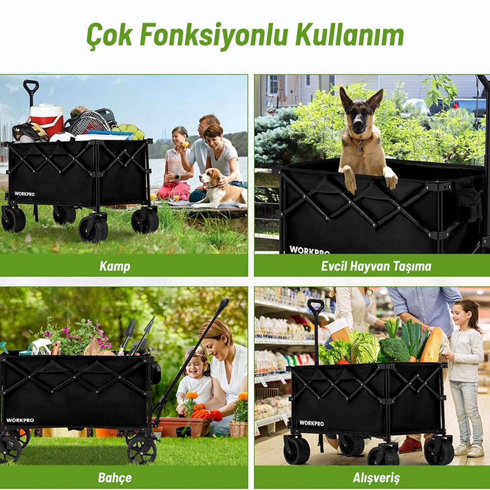 WorkproWORKPRO WP285016 100Kg 4 Tekerli Katlanabilir Ağır Hizmet Taşıma Arabası / Plaj ArabasıWP285016