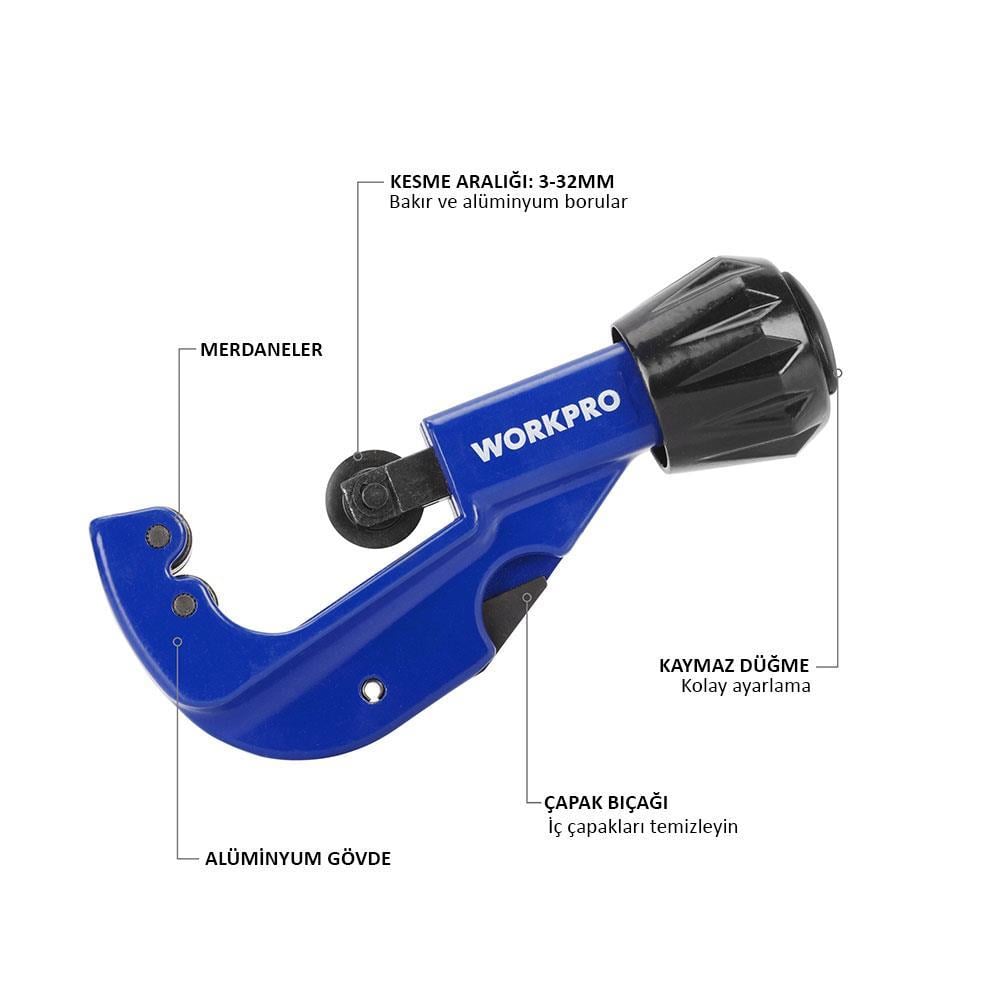 WorkproWORKPRO WP301005 3-32mm Profesyonel Bakır Boru Kesme Makası + 1 Adet Yedek BıçakWP301005