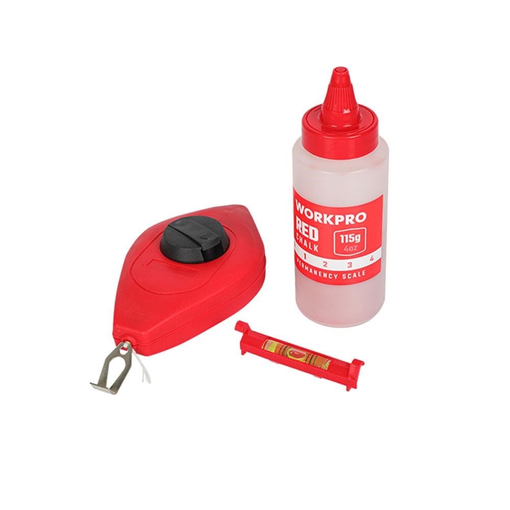 WorkproWORKPRO WP329019 Çizim İpi Seti 115gr Kırmızı Çizim İpi Boyası + Mini Su Terazisi + 30M Çizim İpiWP329019