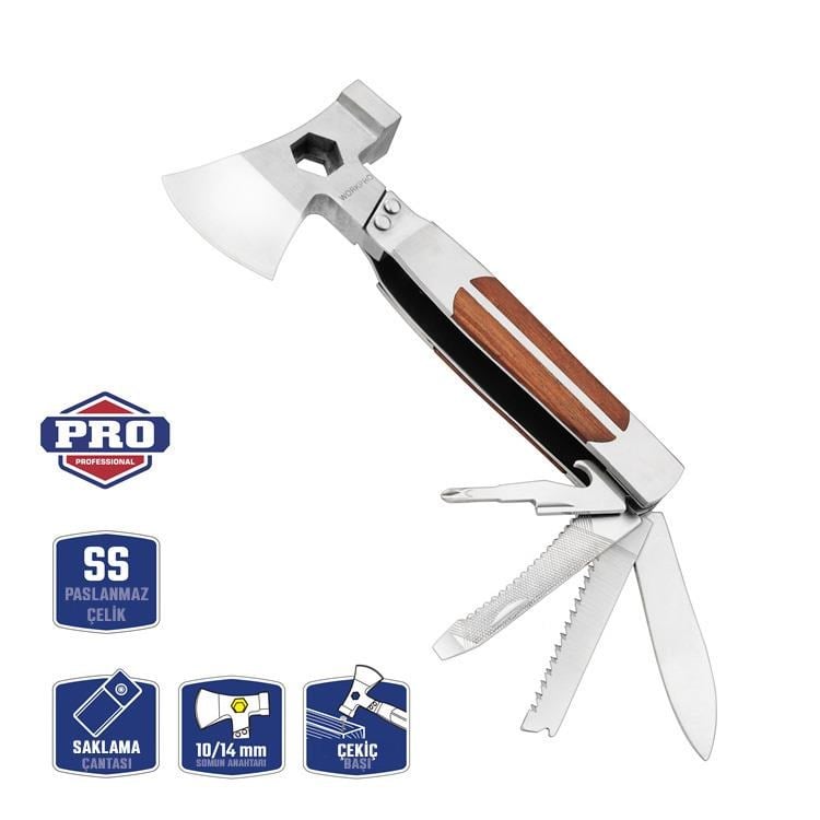 WorkproWORKPRO WP383001 12 IN 1 Çok Fonksiyonlu Profesyonel Mini Balta/Çekiç Alet Seti + Taşıma KılıfıWP383001