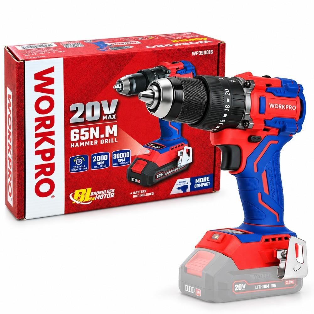 WorkproWORKPRO WP390016 20Volt 65Nm. Kömürsüz Profesyonel Şarjlı Darbeli Matkap (Akü Dahil Değildir)WP390016