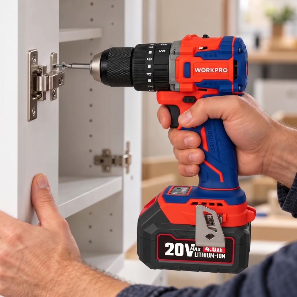 WorkproWORKPRO WP390020 20Volt 4.0Ah Li-ion 65Nm. Çift Akülü Kömürsüz Profesyonel Şarjlı Darbeli MatkapWP390020