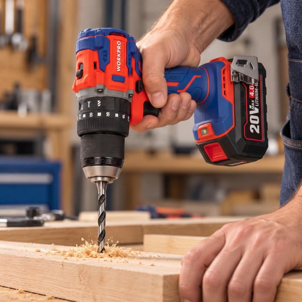 WorkproWORKPRO WP390020 20Volt 4.0Ah Li-ion 65Nm. Çift Akülü Kömürsüz Profesyonel Şarjlı Darbeli MatkapWP390020