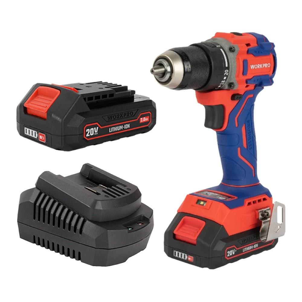 WorkproWORKPRO WP390022 20Volt 2.0Ah Li-ion 65Nm. Çift Akülü Kömürsüz Profesyonel Şarjlı MatkapWP390022