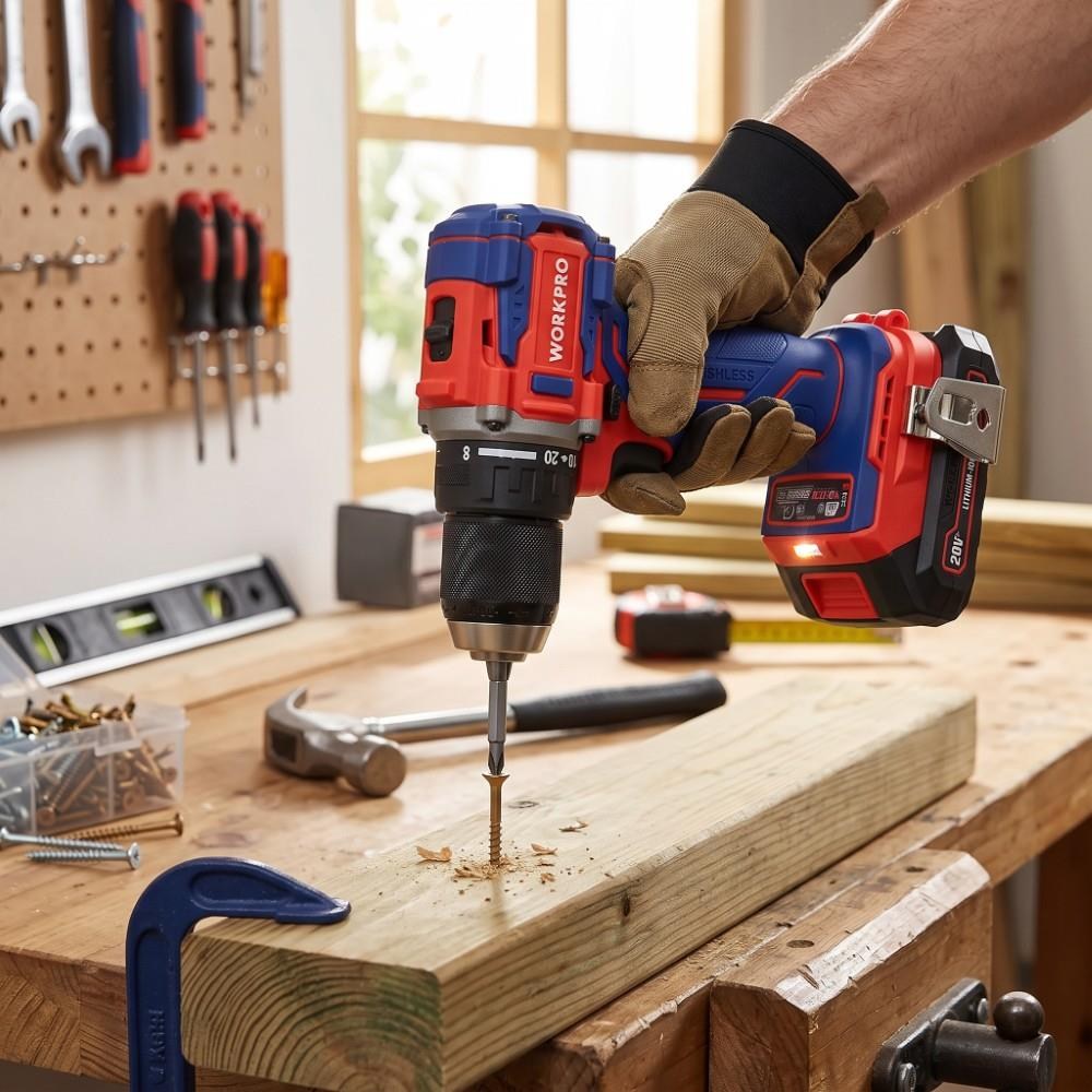 WorkproWORKPRO WP390022 20Volt 2.0Ah Li-ion 65Nm. Çift Akülü Kömürsüz Profesyonel Şarjlı MatkapWP390022