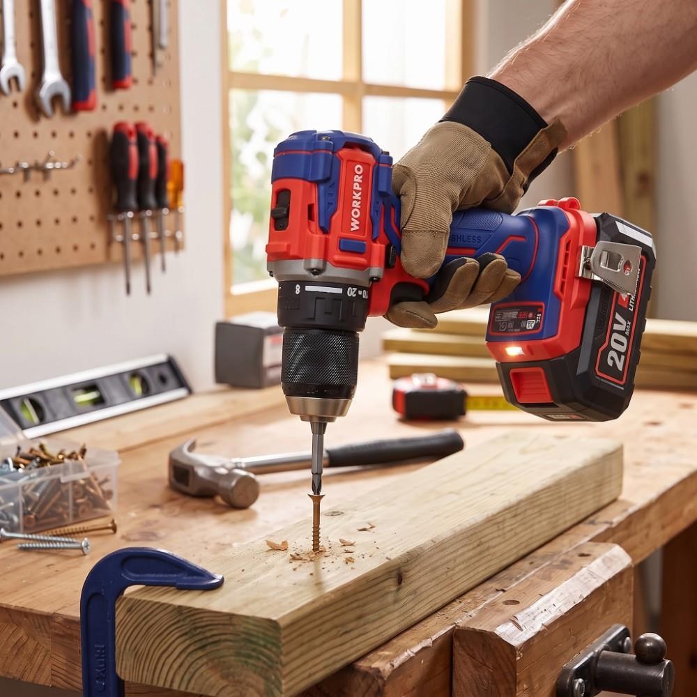 WorkproWORKPRO WP390023 20Volt 4.0Ah Li-ion 65Nm. Çift Akülü Kömürsüz Profesyonel Şarjlı MatkapWP390023