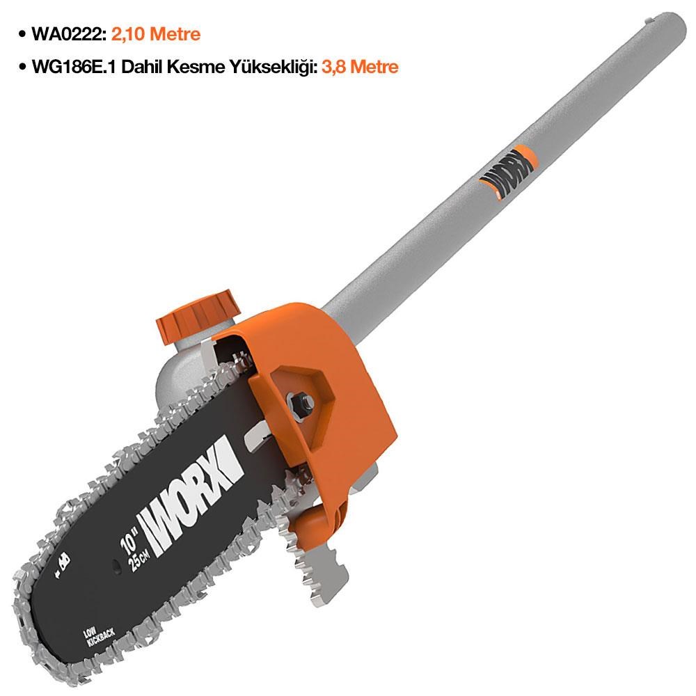 WorxWORX WA0222 WG186E.1 ile Uyumlu 25CM Teleskobik Uzatmalı Zincirli Dal Budama BaşlığıWA0222