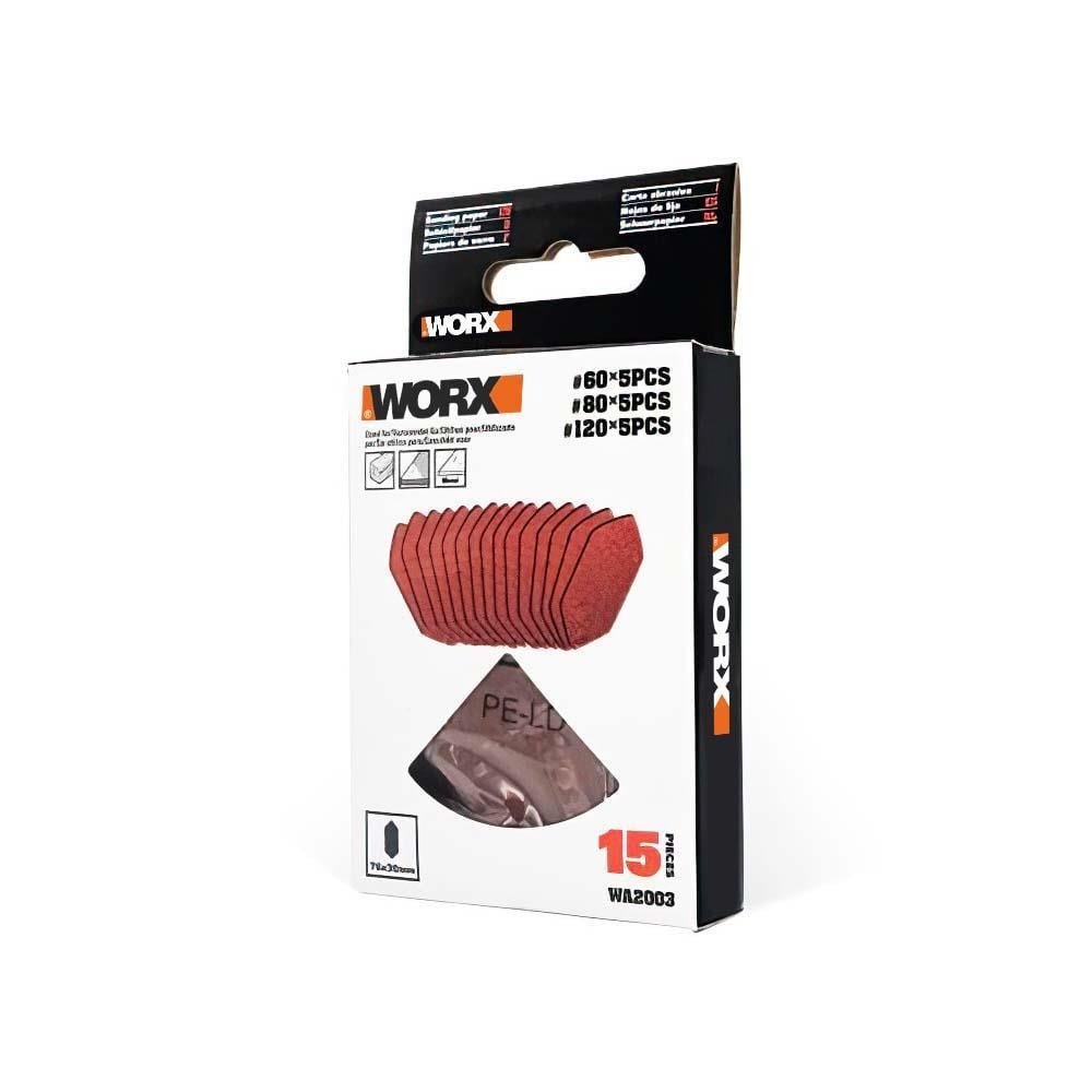WorxWORX WA2003 76x30mm 60, 80, 120 Kum, 15 Adet Cırtlı Universal Mouse Parmak Zımpara Kâğıdı SetiWA2003